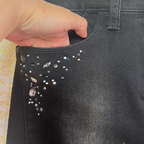 Marks&Spenser Black/Gray Bling Rhinestones Studs Jean Mini Skirt Size UK 10 - Picture 5 of 14